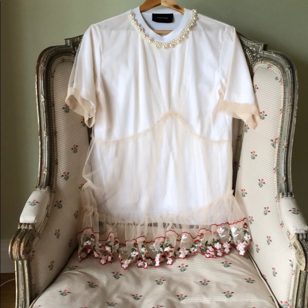 Simone rochas faux pearl tulle tshirt